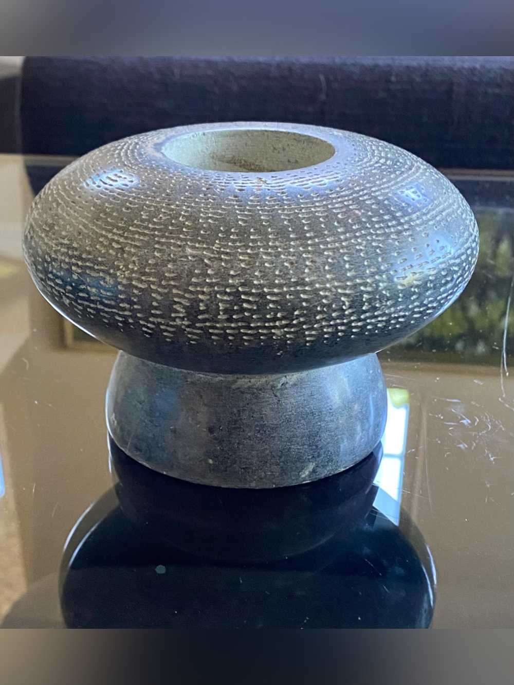 Carved Soapstone Marble Candle Holder Tealight Mushroom Shape Heavy 2.75” Tall